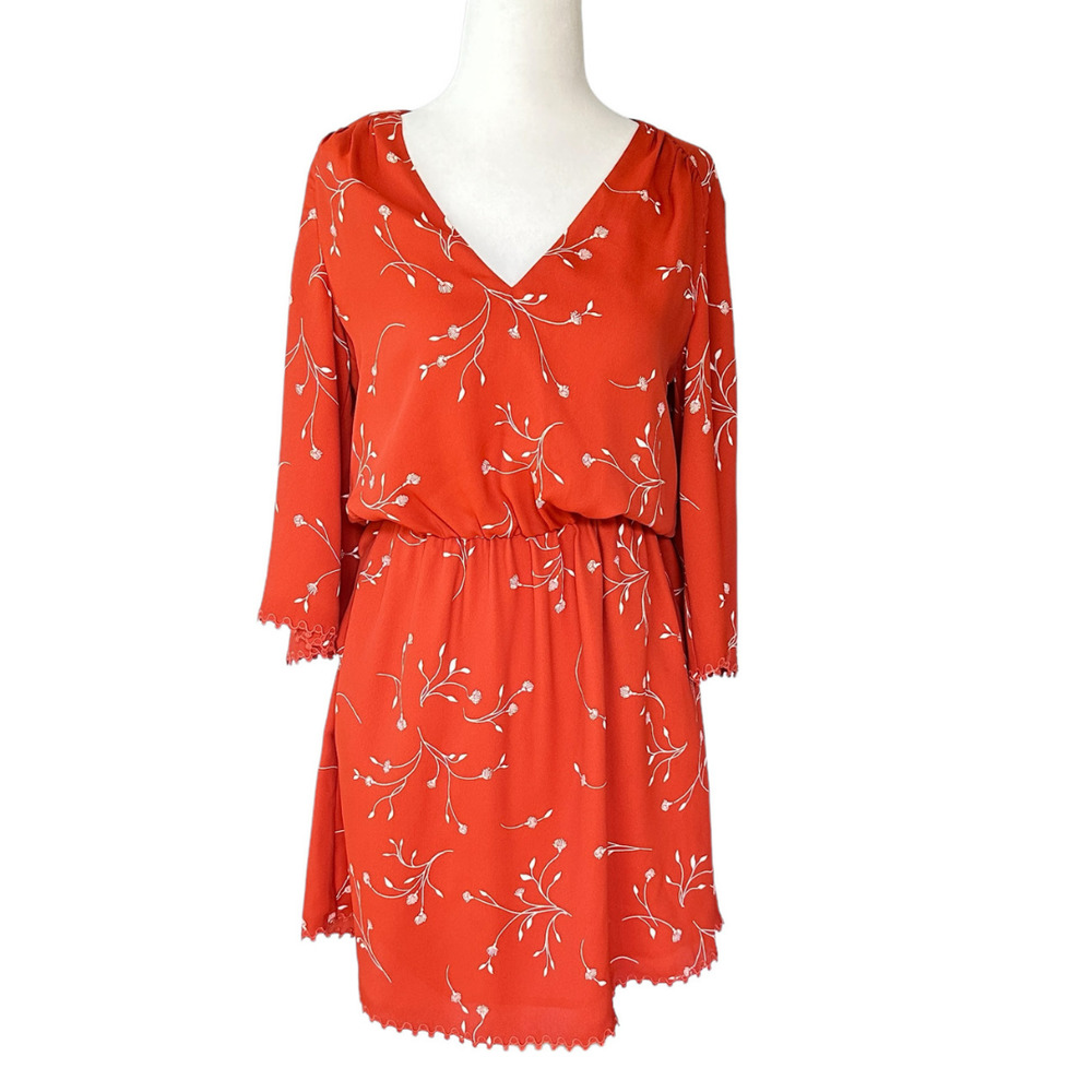 Joie Dakoda Minimalist Floral Print Dress Autumn Orange XXS - Picture 3 of 16